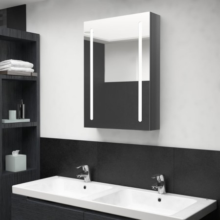 Armario de baño con espejo LED gris brillante 50x13x70 cm de vidaXL, Tocadores de baño - Ref: Foro24-326498, Precio: 117,27 €...