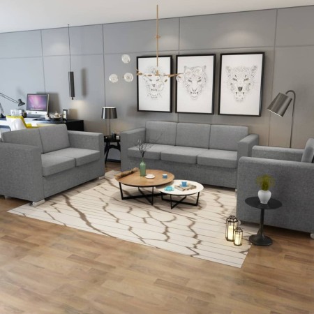 Conjunto de sofás 3 unidades tela gris claro de , Sofás - Ref: Foro24-274213, Precio: 937,58 €, Descuento: %