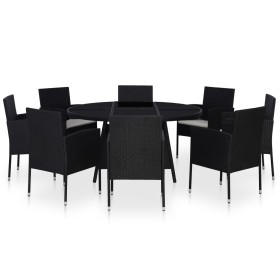Set comedor de jardín 9 piezas y cojines ratán sintético negro de , Conjuntos de jardín - Ref: Foro24-43924, Precio: 804,92 €...