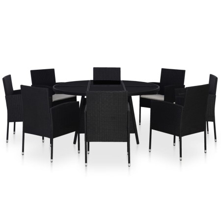 Set comedor de jardín 9 piezas y cojines ratán sintético negro de , Conjuntos de jardín - Ref: Foro24-43924, Precio: 804,92 €...