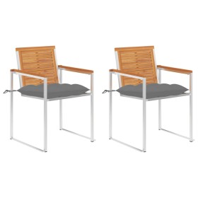 Sillas de jardín con cojines 2 uds madera maciza acacia y acero de , Sillas de jardín - Ref: Foro24-3061504, Precio: 240,04 €...