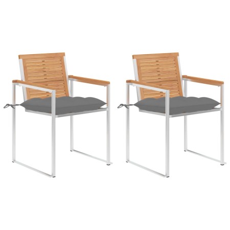 Sillas de jardín con cojines 2 uds madera maciza teca y acero de , Sillas de jardín - Ref: Foro24-3061531, Precio: 277,24 €, ...