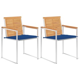 Sillas de jardín con cojines 2 uds madera maciza teca y acero de , Sillas de jardín - Ref: Foro24-3061525, Precio: 274,82 €, ...