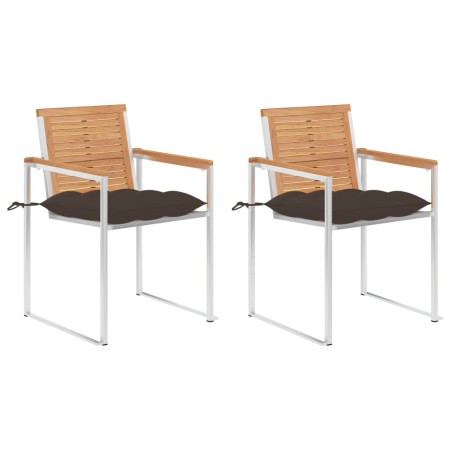 Sillas de jardín con cojines 2 uds madera maciza teca y acero de , Sillas de jardín - Ref: Foro24-3061538, Precio: 281,63 €, ...