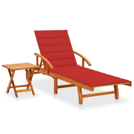 Tumbona de jardín con mesa y cojín madera maciza de acacia de , Tumbonas - Ref: Foro24-3061623, Precio: 232,51 €, Descuento: %