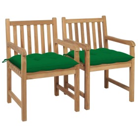 Sillas de jardín 2 uds madera maciza de teca con cojines verdes de , Sillas de jardín - Ref: Foro24-3062750, Precio: 294,32 €...