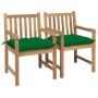 Sillas de jardín 2 uds madera maciza de teca con cojines verdes de , Sillas de jardín - Ref: Foro24-3062750, Precio: 294,32 €...