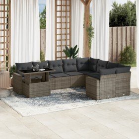 Set de sofás de jardín 10 pzas con cojines ratán sintético gris en Conjuntos de jardín | Comprar online en Foru.es