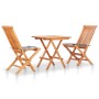 Set de bistró 3 piezas madera de teca y cojines a cuadros gris de , Conjuntos de jardín - Ref: Foro24-3063239, Precio: 188,16...