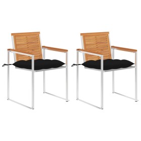 Sillas de jardín con cojines 2 uds madera maciza acacia y acero de , Sillas de jardín - Ref: Foro24-3061510, Precio: 235,74 €...
