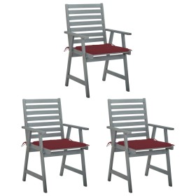 Sillas comedor de jardín 3 uds madera maciza acacia y cojines de , Sillas de jardín - Ref: Foro24-3064437, Precio: 283,14 €, ...