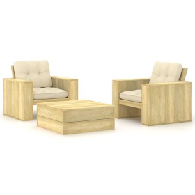 Set muebles de jardín y cojines 3 pzas madera pino impregnada de , Conjuntos de jardín - Ref: Foro24-3065806, Precio: 447,94 ...