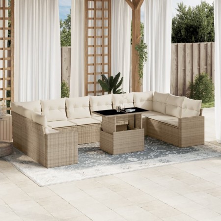 Set de sofás de jardín 11pzas con cojines ratán sintético beige en Conjuntos de jardín | Comprar online en Foru.es