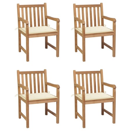 Sillas de jardín 4 uds madera maciza de teca con cojines crema de , Sillas de jardín - Ref: Foro24-3073006, Precio: 588,05 €,...