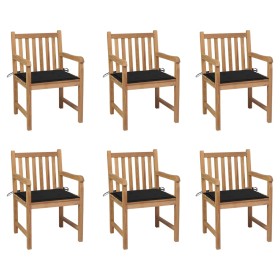 Sillas de jardín 6 uds madera maciza de teca cojines negro de , Sillas de jardín - Ref: Foro24-3073038, Precio: 863,41 €, Des...