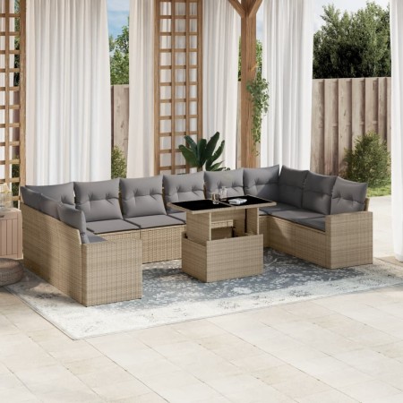 Set de sofás de jardín 11pzas con cojines ratán sintético beige en Conjuntos de jardín | Comprar online en Foru.es