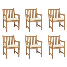 Sillas de jardín 6 uds madera maciza de teca cojines crema de , Sillas de jardín - Ref: Foro24-3073033, Precio: 878,42 €, Des...