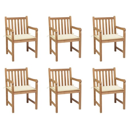 Sillas de jardín 6 uds madera maciza de teca cojines crema de , Sillas de jardín - Ref: Foro24-3073033, Precio: 878,42 €, Des...