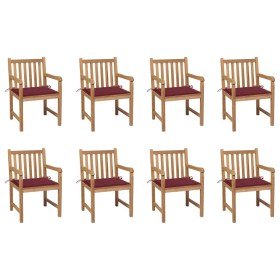 Sillas de jardín 8 uds madera maciza teca cojines rojo tinto de , Sillas de jardín - Ref: Foro24-3073067, Precio: 1,00 €, Des...