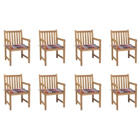 Sillas de jardín 8 uds madera maciza teca cojines cuadros rojos de , Sillas de jardín - Ref: Foro24-3073071, Precio: 1,00 €, ...