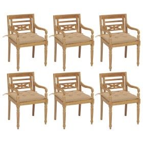 Sillas Batavia 6 unidades madera maciza de teca con cojines de , Sillas de jardín - Ref: Foro24-3073340, Precio: 748,11 €, De...