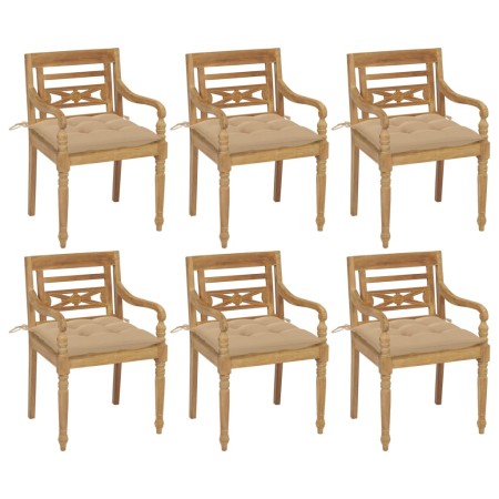 Sillas Batavia 6 unidades madera maciza de teca con cojines de , Sillas de jardín - Ref: Foro24-3073340, Precio: 748,11 €, De...