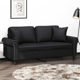 Sofá de 2 plazas con cojines cuero sintético negro 140 cm de , Sofás - Ref: Foro24-3200930, Precio: 228,54 €, Descuento: %