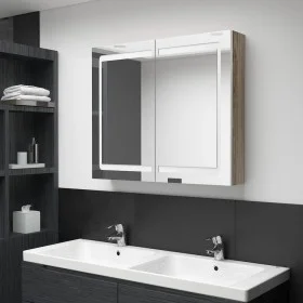Armario de baño con espejo LED blanco y roble 80x12x68 cm de vidaXL, Tocadores de baño - Ref: Foro24-326516, Precio: 186,80 €...
