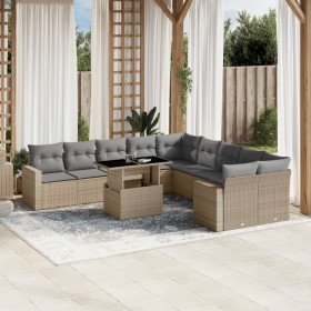 Set de sofás de jardín 11pzas con cojines ratán sintético beige en Conjuntos de jardín | Comprar online en Foru.es
