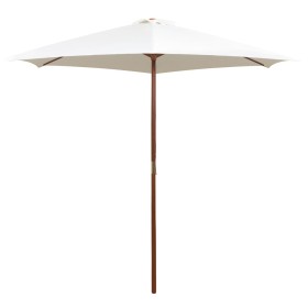 Sombrilla con palo de madera blanco crema 270x270 cm de , Sombrillas - Ref: Foro24-42962, Precio: 77,45 €, Descuento: %