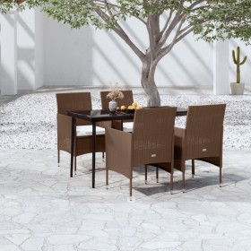 Juego de comedor de jardín 5 piezas con cojines marrón y negro de , Conjuntos de jardín - Ref: Foro24-3099325, Precio: 387,76...