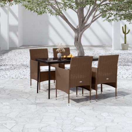 Juego de comedor de jardín 5 piezas con cojines marrón y negro de , Conjuntos de jardín - Ref: Foro24-3099325, Precio: 387,76...
