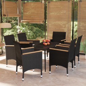 Juego de comedor de jardín 7 piezas con cojines negro de , Conjuntos de jardín - Ref: Foro24-3099344, Precio: 435,49 €, Descu...