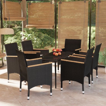 Juego de comedor de jardín 7 piezas con cojines negro de , Conjuntos de jardín - Ref: Foro24-3099344, Precio: 435,49 €, Descu...