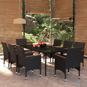 Juego de comedor de jardín 9 piezas con cojines negro de , Conjuntos de jardín - Ref: Foro24-3099346, Precio: 653,67 €, Descu...
