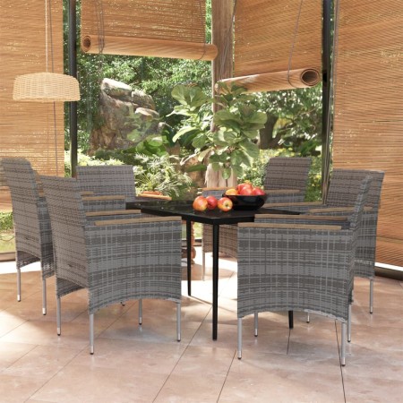 Juego de comedor de jardín 7 piezas con cojines gris y negro de , Conjuntos de jardín - Ref: Foro24-3099350, Precio: 520,03 €...