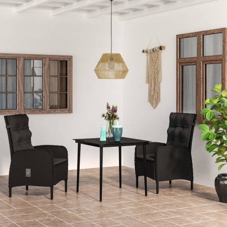 Juego de comedor de jardín 3 piezas con cojines negro de , Conjuntos de jardín - Ref: Foro24-3099365, Precio: 342,26 €, Descu...