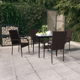 Juego de comedor de jardín 5 piezas con cojines marrón y negro de , Conjuntos de jardín - Ref: Foro24-3099402, Precio: 297,06...