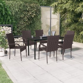 Juego de comedor de jardín 7 piezas negro y marrón de , Conjuntos de jardín - Ref: Foro24-3099386, Precio: 397,40 €, Descuent...