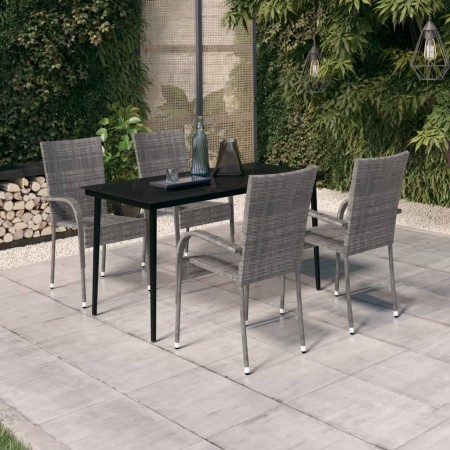 Juego de comedor para jardín 5 piezas con cojines gris y negro de , Conjuntos de jardín - Ref: Foro24-3099409, Precio: 310,09...