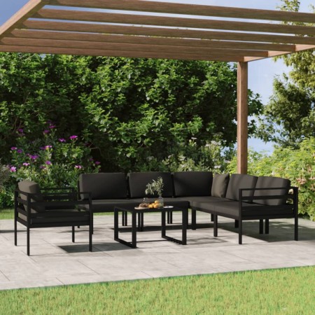 Set muebles de jardín 7 pzas y cojines aluminio gris antracita de , Conjuntos de jardín - Ref: Foro24-3107795, Precio: 991,28...