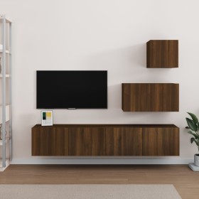 Set de muebles para TV 4 pzas madera contrachapada marrón roble de , Muebles TV - Ref: Foro24-3114645, Precio: 140,60 €, Desc...