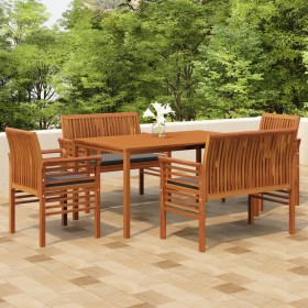 Set comedor de jardín 5 pzas y cojines madera maciza de acacia de , Conjuntos de jardín - Ref: Foro24-3120460, Precio: 766,73...