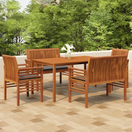Set comedor de jardín 5 pzas y cojines madera maciza de acacia de , Conjuntos de jardín - Ref: Foro24-3120460, Precio: 766,73...