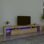 Mueble de TV con luces LED roble Sonoma 215x36,5x40 cm de , Muebles TV - Ref: Foro24-3152796, Precio: 154,67 €, Descuento: %