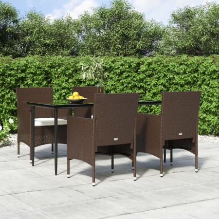 Juego de comedor de jardín 5 piezas con cojines marrón y negro de , Conjuntos de jardín - Ref: Foro24-3156628, Precio: 390,61...