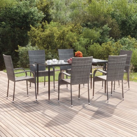 Juego de comedor de jardín 7 piezas ratán sintético gris de , Conjuntos de jardín - Ref: Foro24-3156677, Precio: 403,80 €, De...