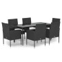 Set de comedor de jardín 7 pzas y cojines ratán sintético negro de , Conjuntos de jardín - Ref: Foro24-3156779, Precio: 404,2...