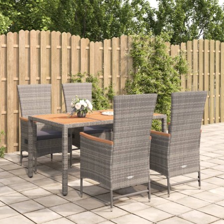Set comedor de jardín 5 piezas con cojines ratán sintético gris de , Conjuntos de jardín - Ref: Foro24-3157549, Precio: 675,7...