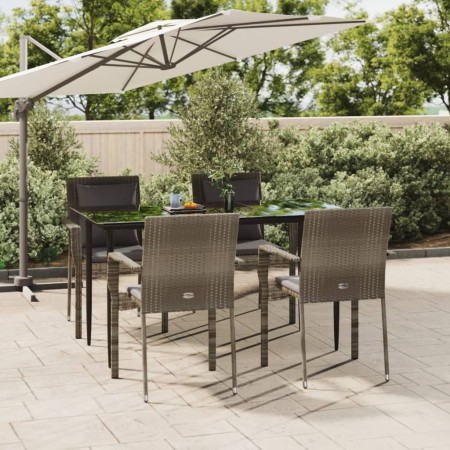 Set comedor jardín 5 pzas y cojines ratán sintético negro gris de , Conjuntos de jardín - Ref: Foro24-3185103, Precio: 384,85...